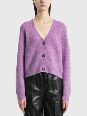 Ganni Alpaca Merino Wool Cardigan Sweater Pastel Lilac Fuzzy Size L